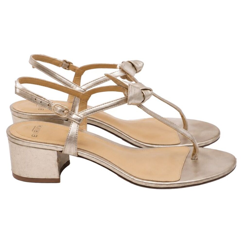 Alexandre Birman Clarita Bow-Embellished Sandal Heels in Gold Leather
